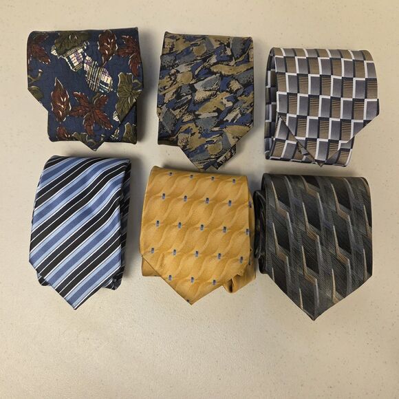 Lot 6 Men's Ties Silk or Polyester Wearable Craft Quilting Multi Colors - Picture 1 of 16